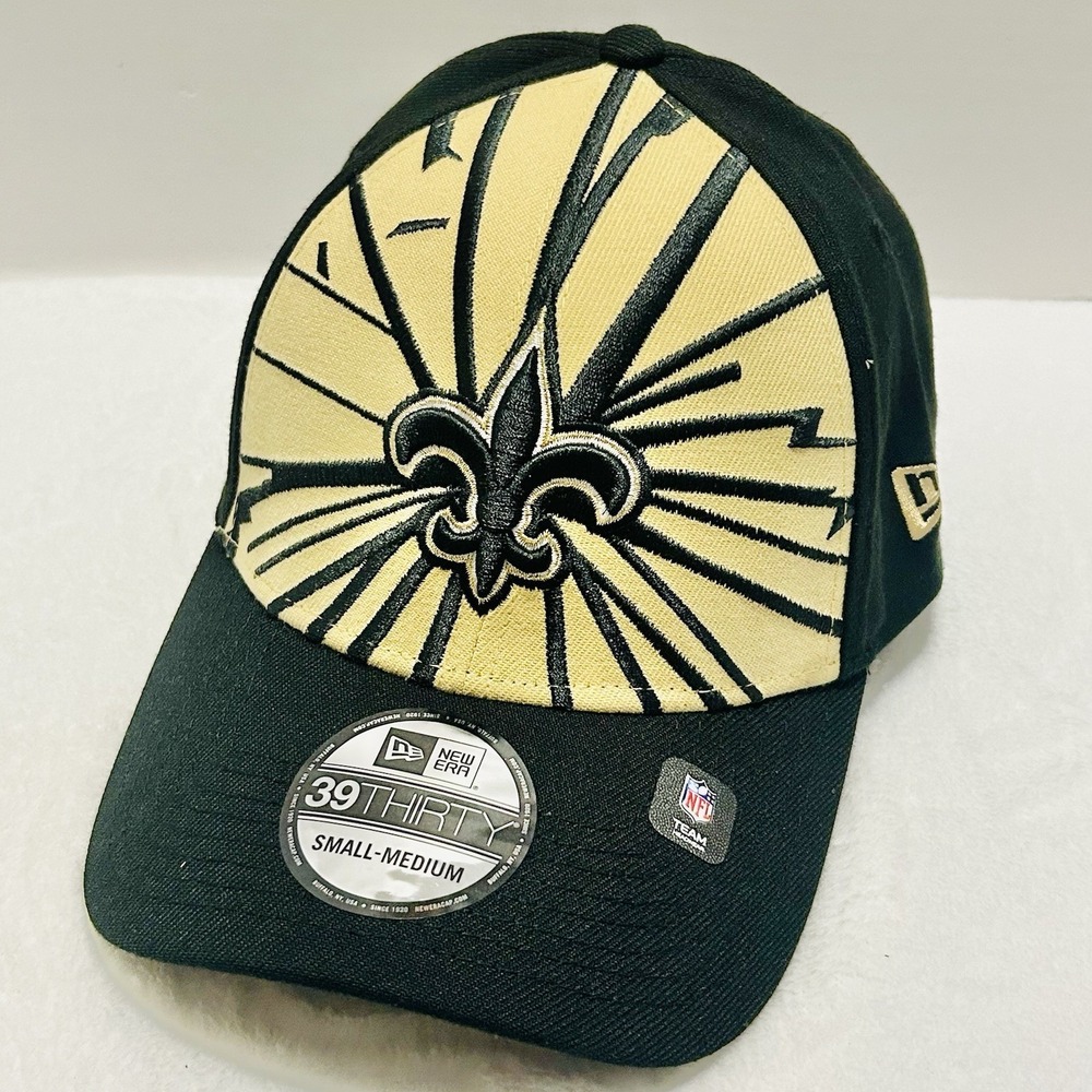 New Era New Orleans Saints Shattered 39THIRTY Stretch Flex‎ Hat Cap S/M Gold NFL